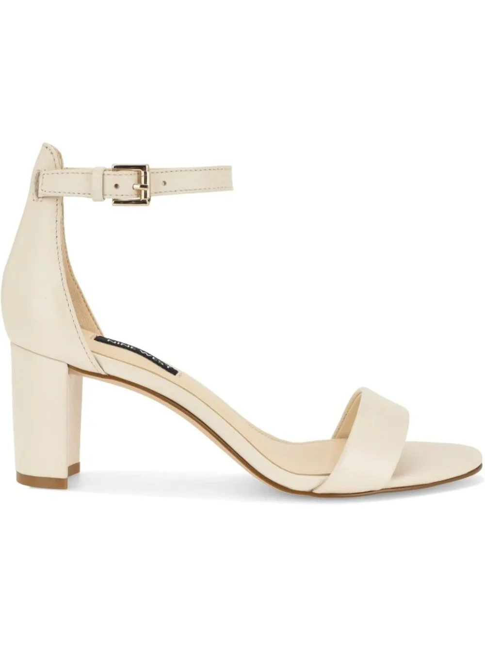 Women's Cream Leather Round Toe Ankle Strap Wnpruce Block Heeled Sandal Shoes